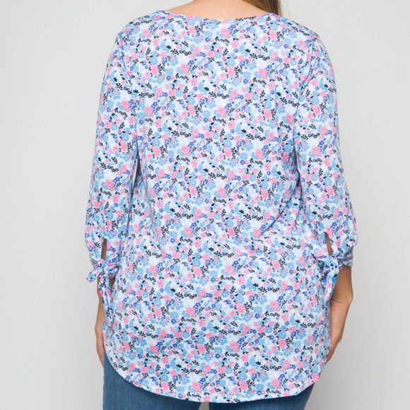 Ladies Plus Light Blue Floral Casual Blouse - 1X - 2X - 3X - Picture 2 of 10